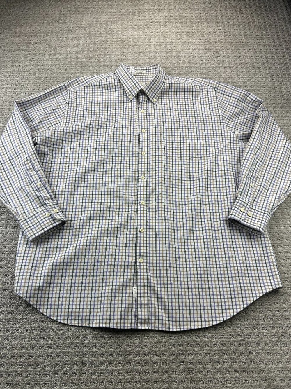 Peter Millar Button Down Shirt Men XXL White Purple Brown Check Long Sleeve Polo